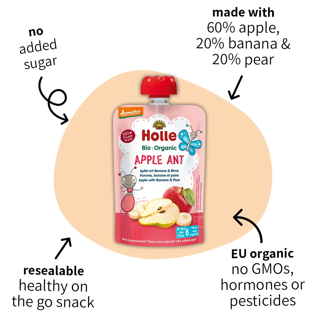 Holle Apple Ant – Organic Fruit Pouches 6+ months (100g)