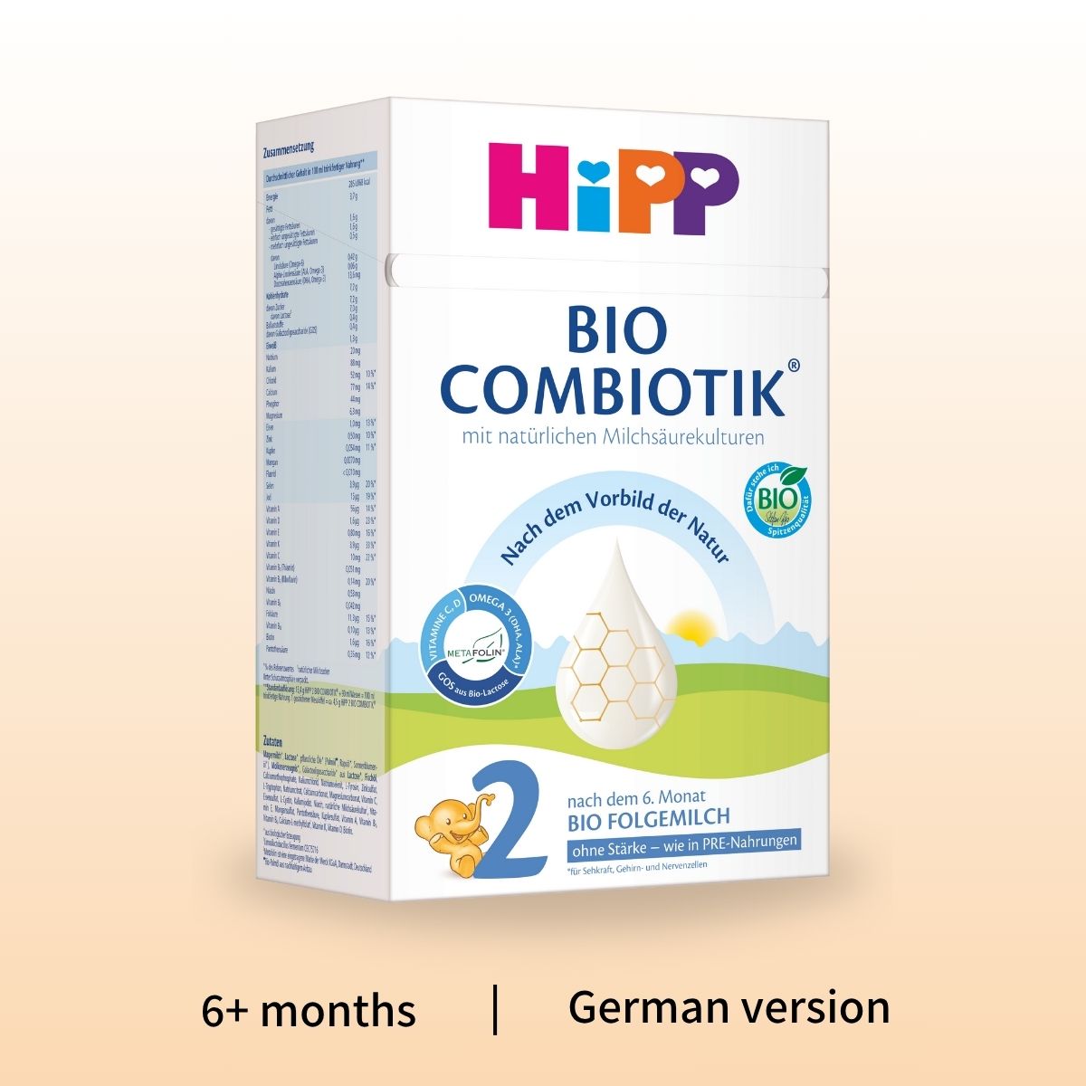 HiPP No Starch Combiotik Stage 2 – Organic Cow Milk Formula 6+ months, German Version (600g)