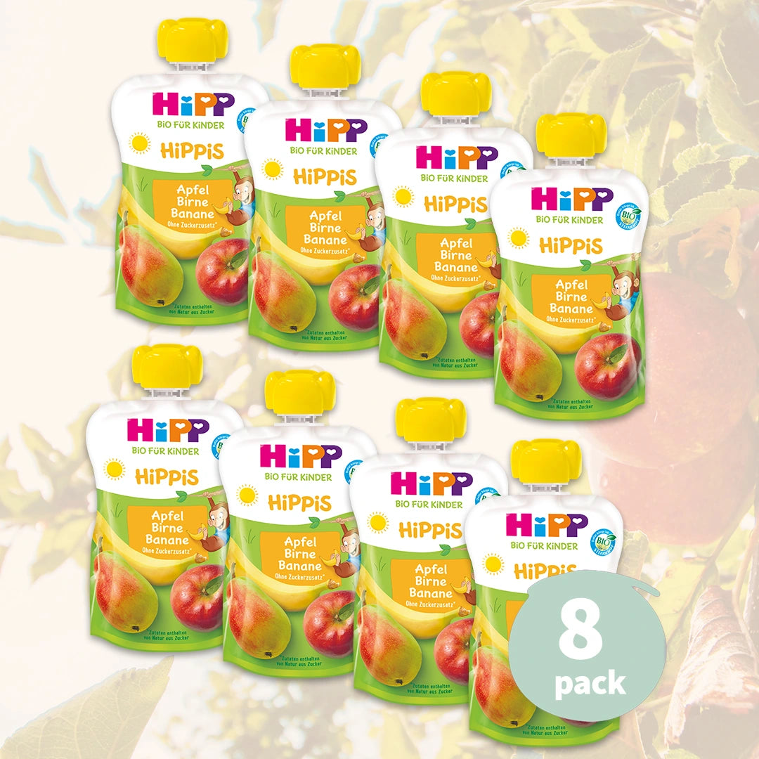 8x HiPP Apple, Pear & Banana – Organic Fruit Pouches 12+ months (100g)