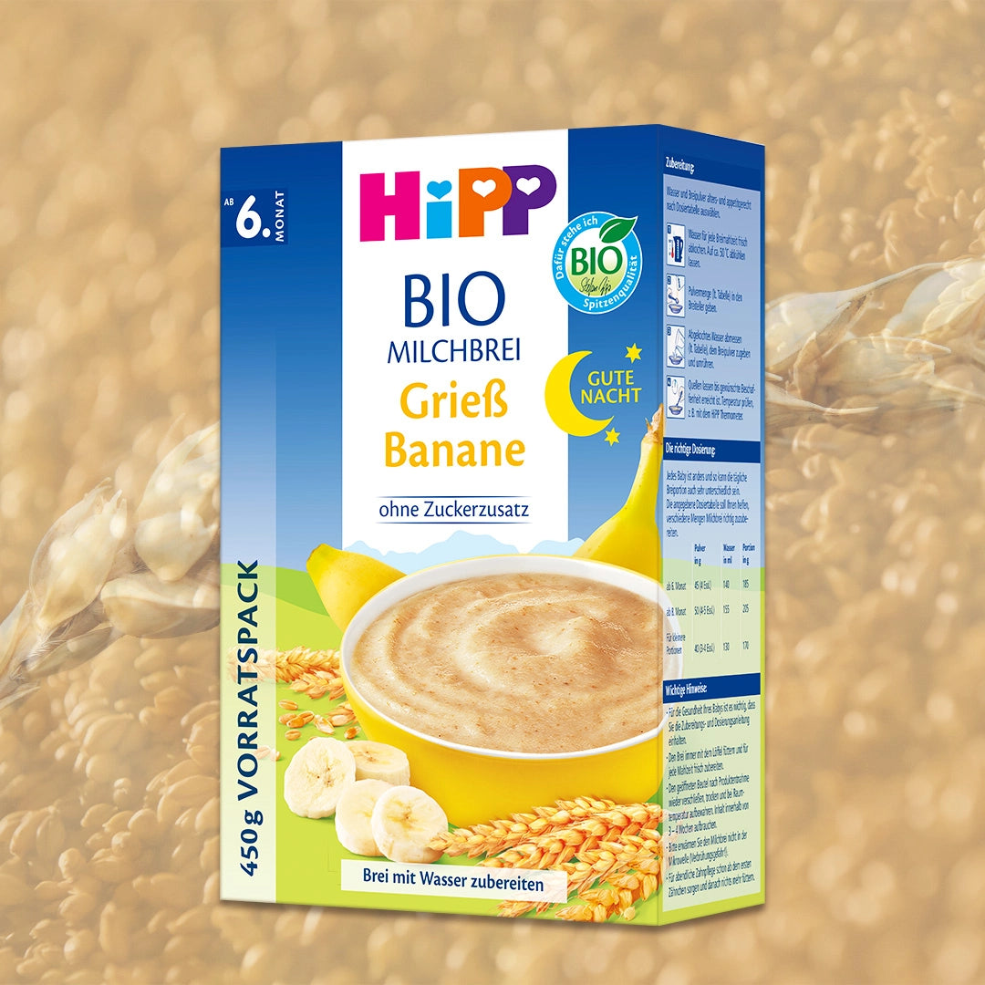 HiPP Banana Semolina – Organic Good Night Milk Porridge 6+ months (450g)