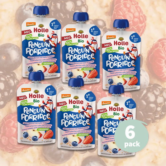 6x Holle Penguin Porridge  - Organic Fruit Pouches 12+ months (110g)
