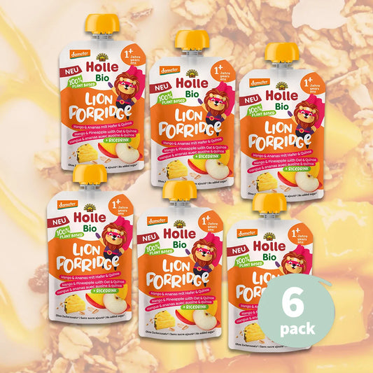 6x Holle Lion Porridge  - Organic Fruit Pouches 12+ months (110g)