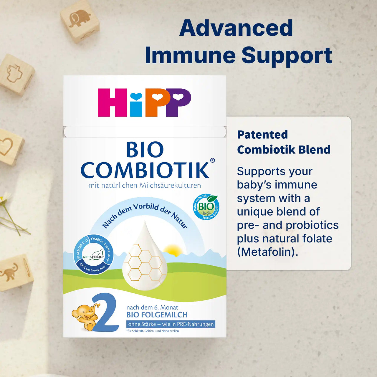 HiPP No Starch Combiotik Stage 2 – Organic Cow Milk Formula 6+ months, German Version (600g)