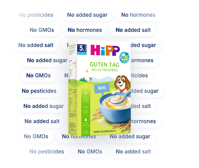 HiPP HA Combiotik Stage 2 with the ingredients it leaves out: no corn syrup, no soy, no GMOs, no pesticides, no maltodextrin, no antibiotics, no hormones