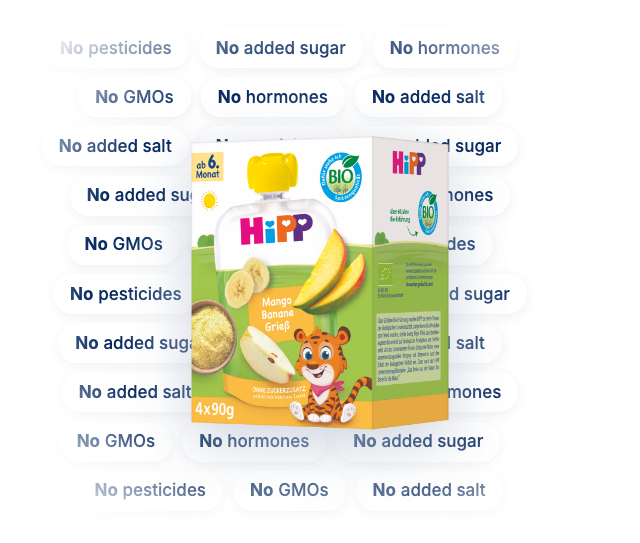 HiPP HA Combiotik Stage 2 with the ingredients it leaves out: no corn syrup, no soy, no GMOs, no pesticides, no maltodextrin, no antibiotics, no hormones