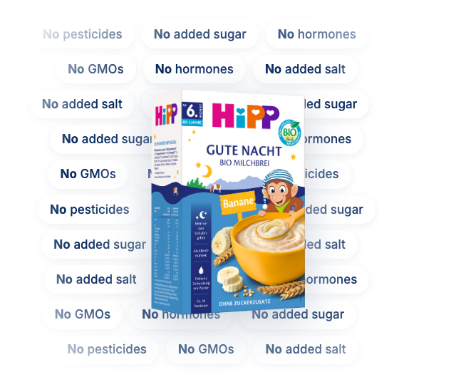 HiPP HA Combiotik Stage 2 with the ingredients it leaves out: no corn syrup, no soy, no GMOs, no pesticides, no maltodextrin, no antibiotics, no hormones