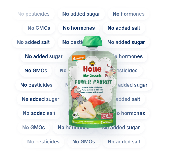 HiPP HA Combiotik Stage 2 with the ingredients it leaves out: no corn syrup, no soy, no GMOs, no pesticides, no maltodextrin, no antibiotics, no hormones