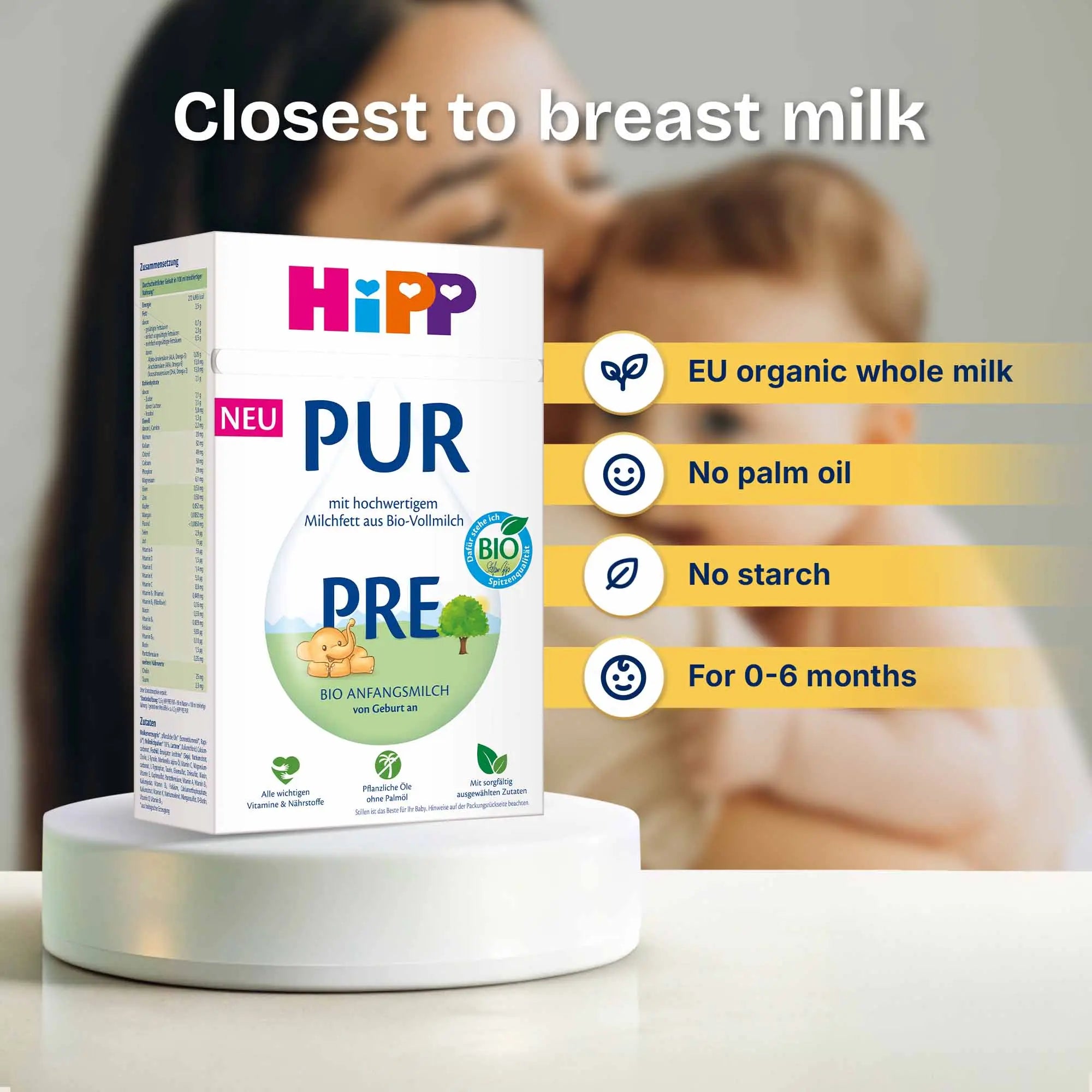 HiPP PUR PRE – Organic Whole Milk Formula 0-6 months, German Version (500g)