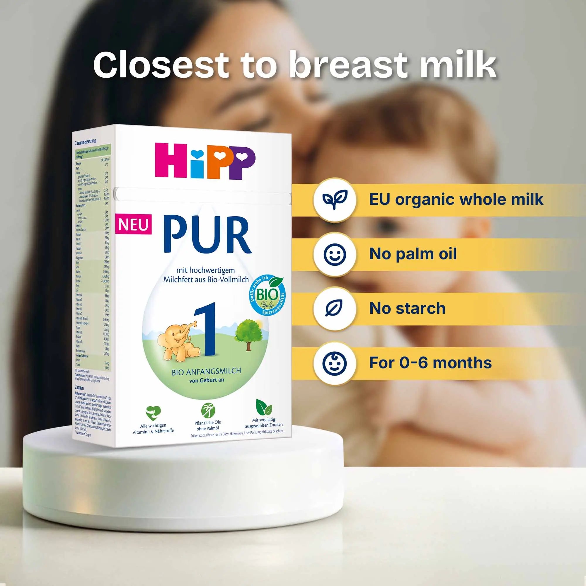 HiPP PUR Stage 1 – Organic Whole Milk Formula 0-6 months, German Version (500g)