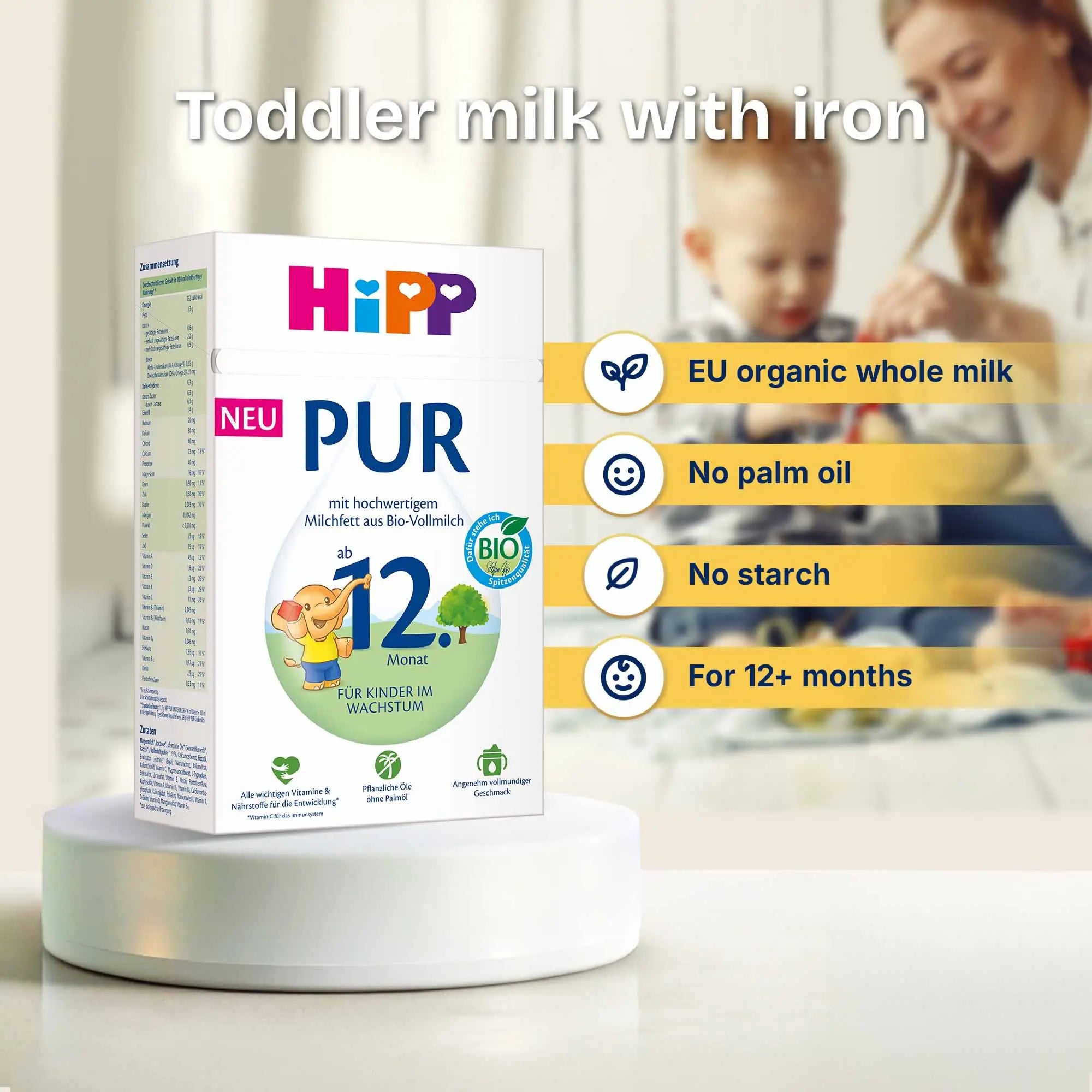 HiPP PUR Toddler Milk – Organic Whole Milk Formula 1+ years, German Version (500g)