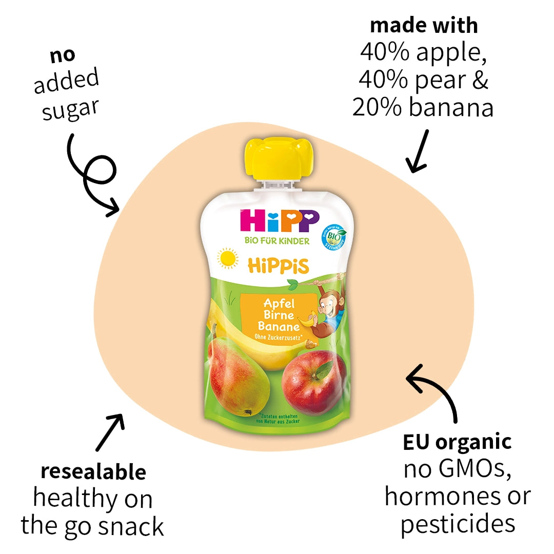 8x HiPP Apple, Pear & Banana – Organic Fruit Pouches 12+ months (100g)