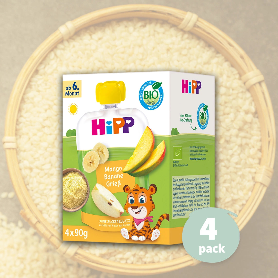 4x HiPP Mango Banana with Semolina - Organic Fruit Pouches 6+ months (90g)