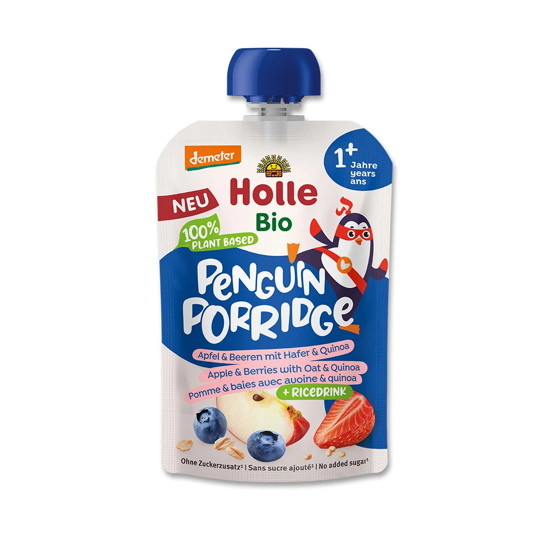 6x Holle Penguin Porridge  - Organic Fruit Pouches 12+ months (110g)