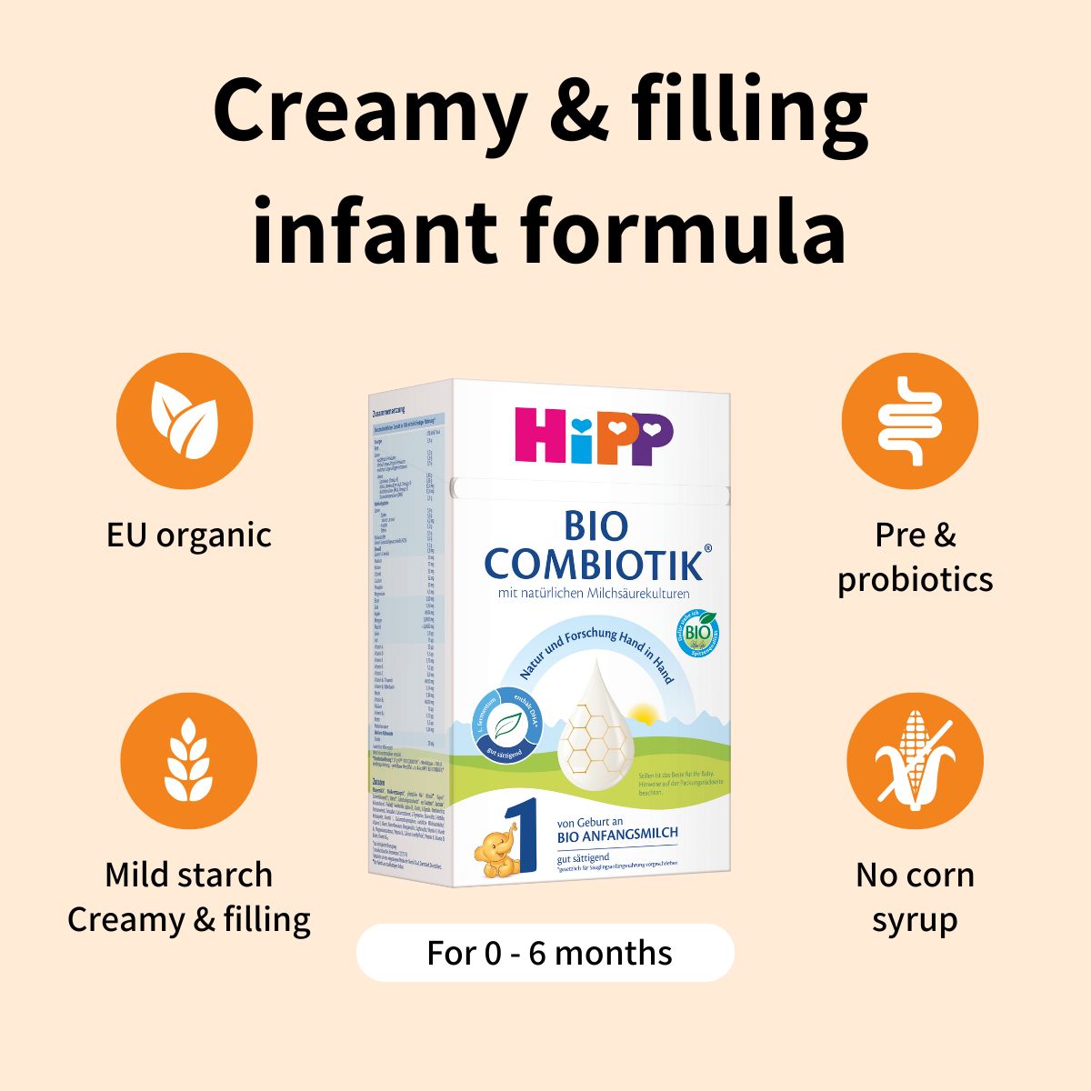 HiPP Combiotik Stage 1 – Organic Cow Milk Formula 0-6 months, German Version (600g)