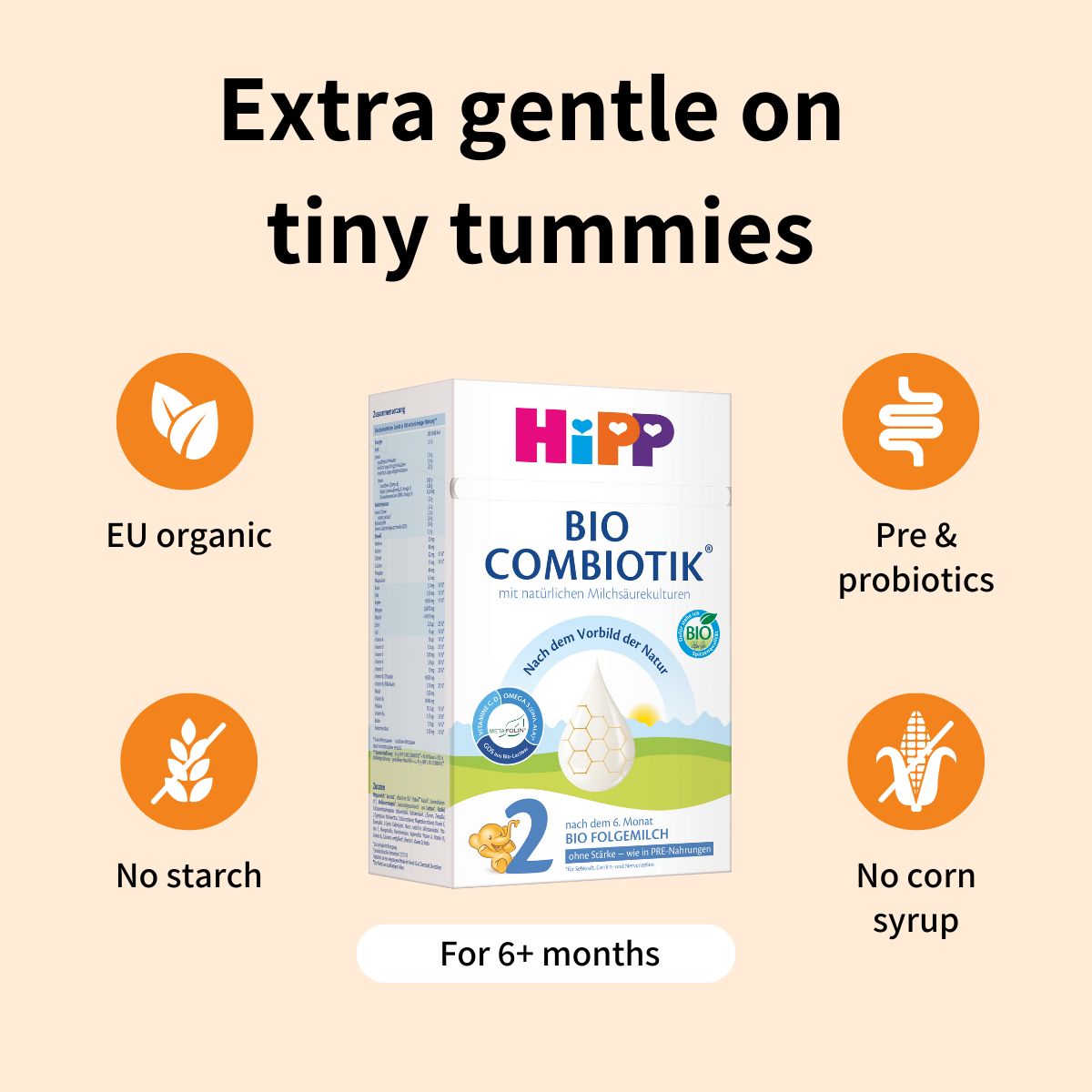 HiPP No Starch Combiotik Stage 2 – Organic Cow Milk Formula 6+ months, German Version (600g)