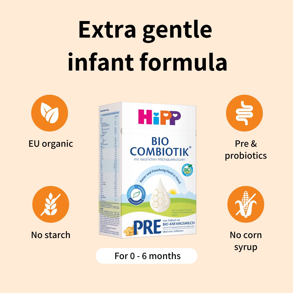 HiPP Combiotik PRE – Organic Cow Milk Formula 0-6 months, German Version (600g)