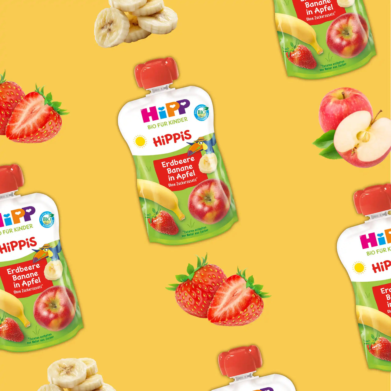 HiPP Strawberry Banana in Apple – Organic Fruit Pouches 12+ months (100g)