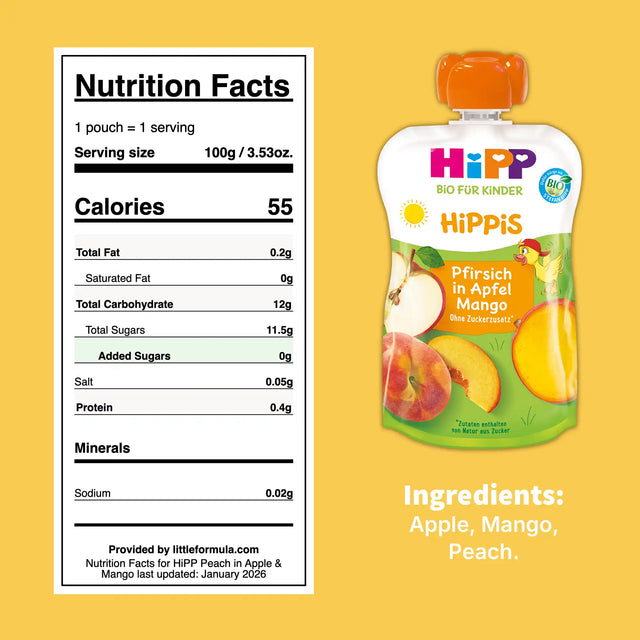 HiPP Peach in Apple & Mango – Organic Fruit Pouches 12+ months (100g)