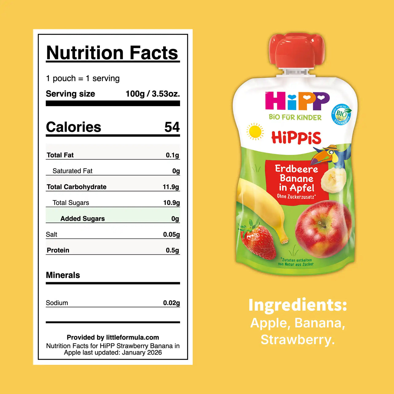 HiPP Strawberry Banana in Apple – Organic Fruit Pouches 12+ months (100g)