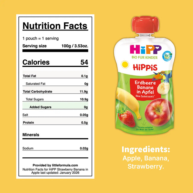 HiPP Strawberry Banana in Apple – Organic Fruit Pouches 12+ months (100g)