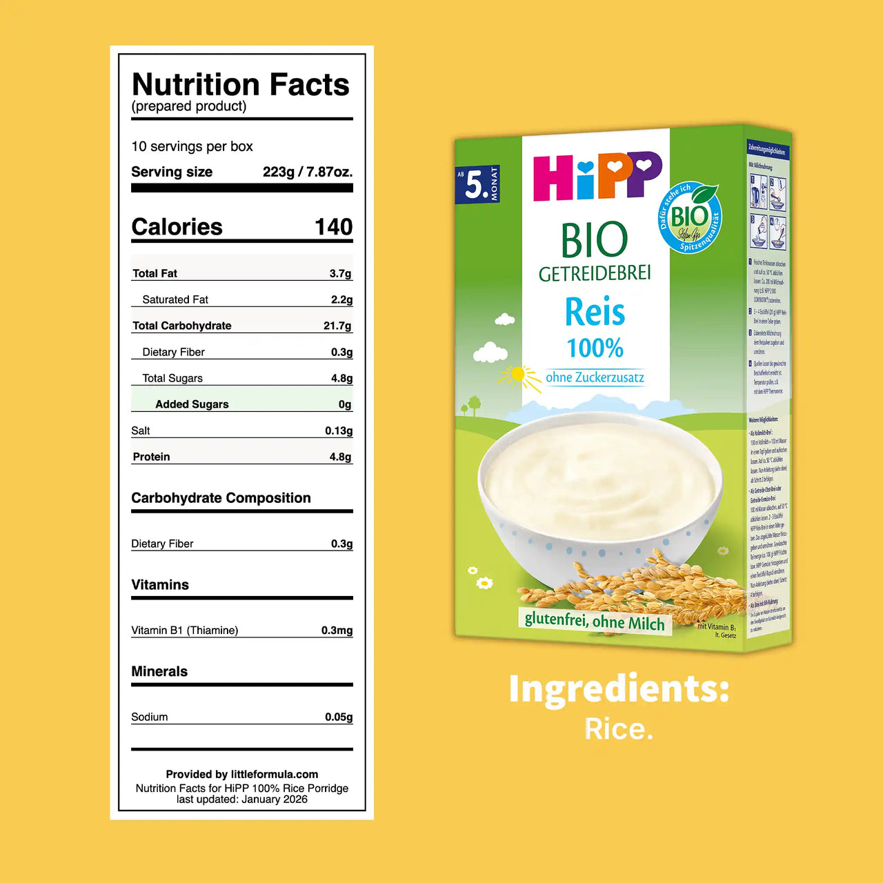 HiPP 100% Rice – Organic Cereal Porridge 5+ months (200g)