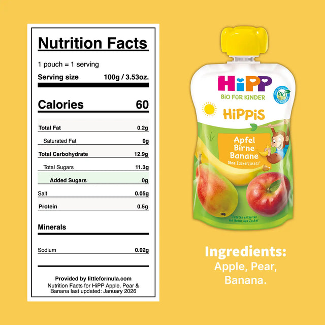 HiPP Apple, Pear & Banana – Organic Fruit Pouches 12+ months (100g)