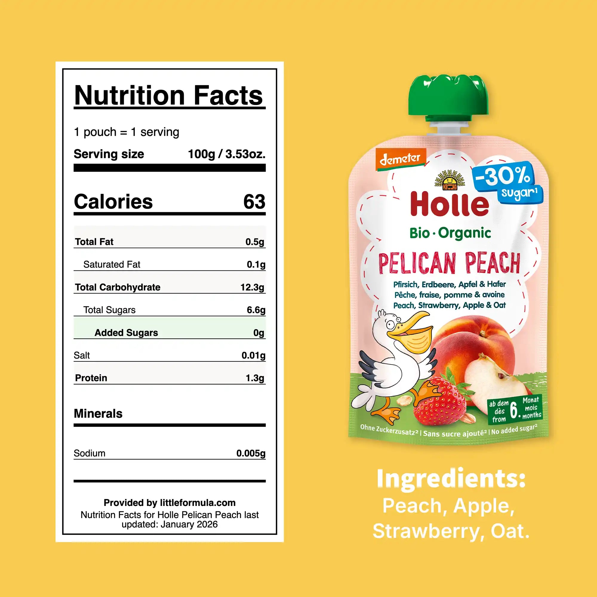 Holle Pelican Peach - Organic Fruit Pouches 6+ months (100g)