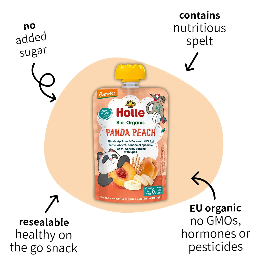 Holle Panda Peach– Organic Fruit Pouches 8+ months (100g)