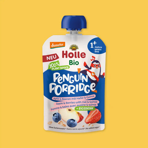Holle Penguin Porridge pouch, 110 g, organic apple and berries with oat and quinoa, 1+ years