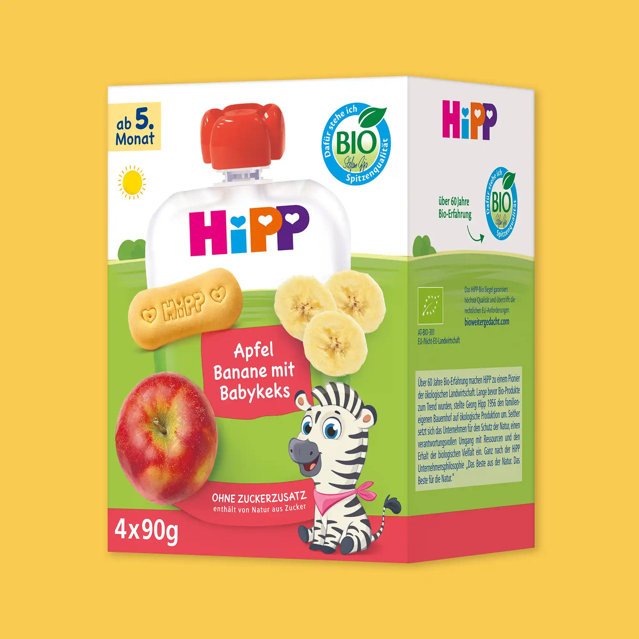 4x HiPP Apple Banana with Baby Biscuit - Organic Fruit Pouches 5+ months (90g)