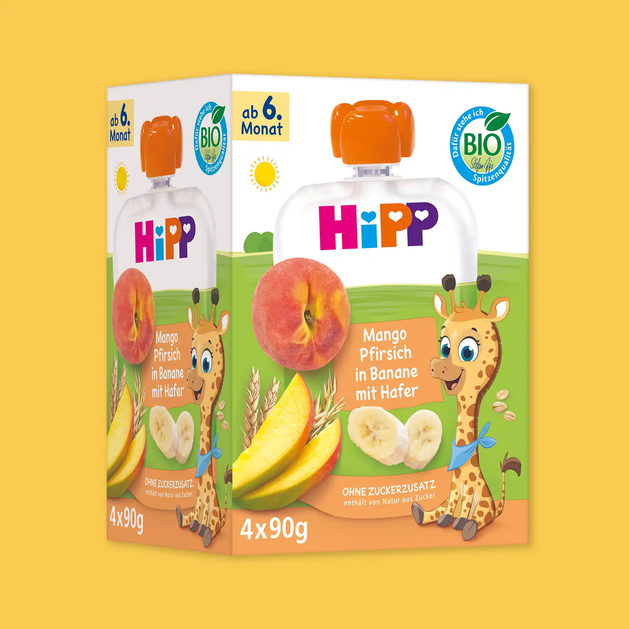 4x HiPP Mango Peach in Banana with Oats - Organic Fruit Pouches 6+ months (90g)