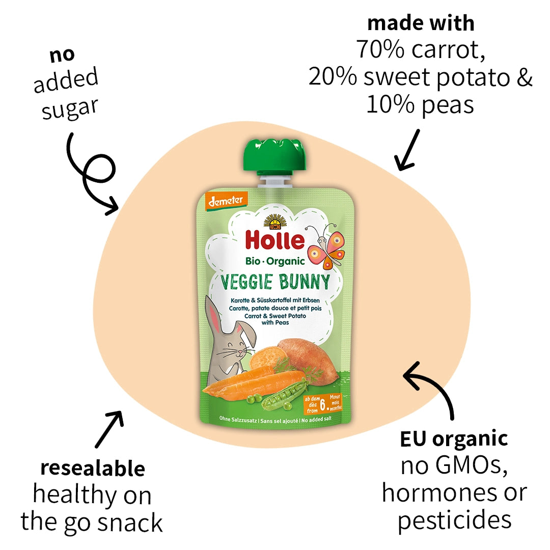 Holle Veggie Bunny – Organic Veggie Pouches 6+ months (100g)