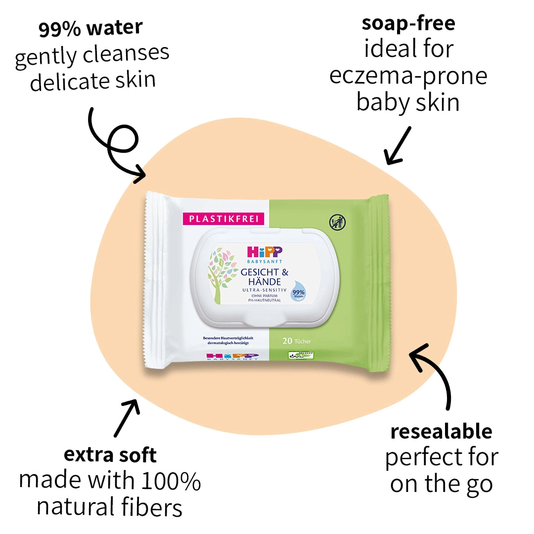 HiPP Face & Hand Wipes  – For Sensitive Baby Skin (20ct)