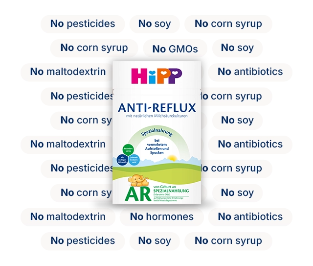 HiPP HA Combiotik Stage 2 with the ingredients it leaves out: no corn syrup, no soy, no GMOs, no pesticides, no maltodextrin, no antibiotics, no hormones