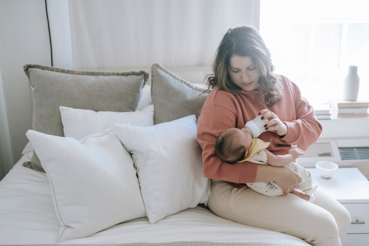 Parents holding their newborn at a bright window